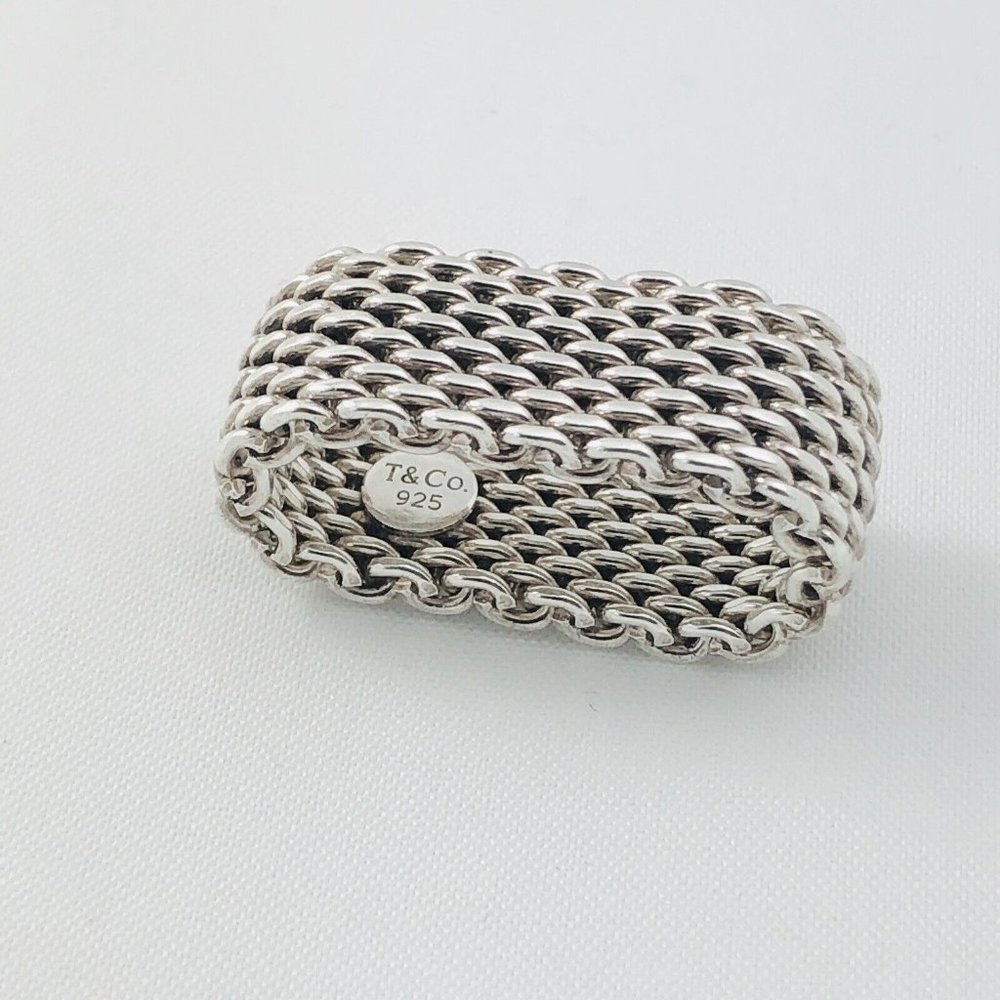 Size 7.5  Tiffany & Co Somerset Ring Mesh Weave AUTHENTIC in Sterling Silver